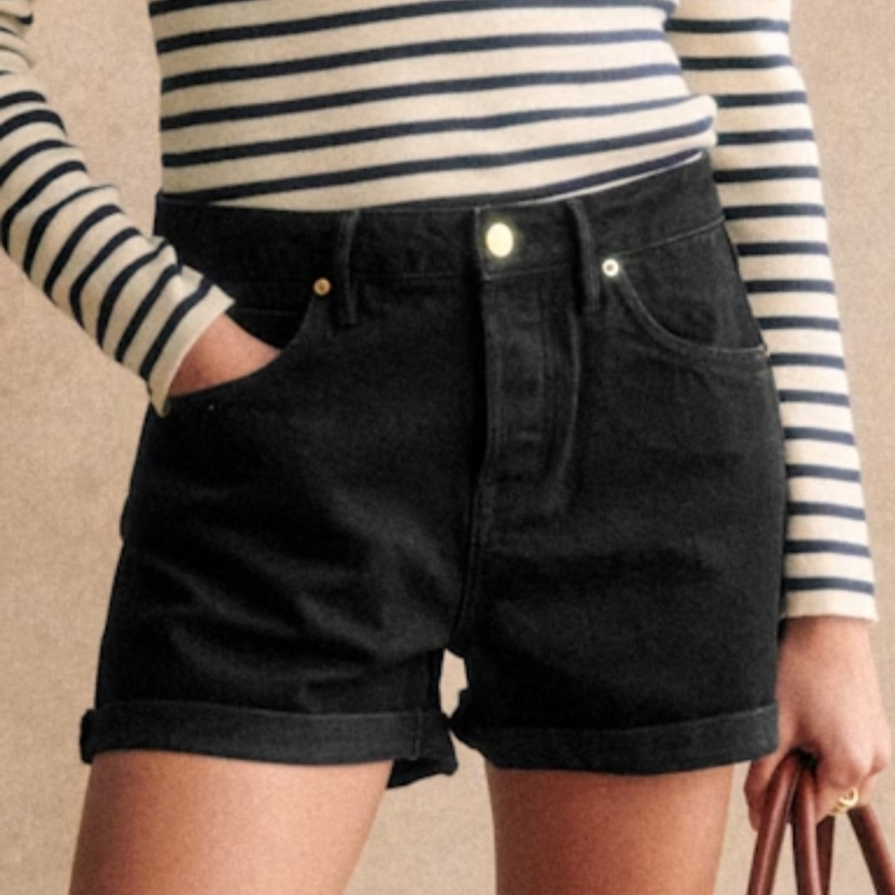 Sezane Niels Black Denim Women's Shorts